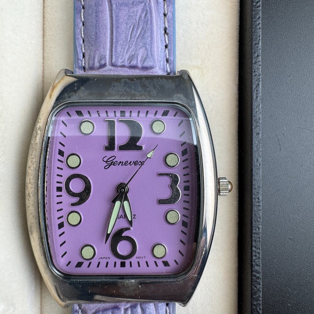 Genevex Limited Watch, Purple Dial, Croc Strap, Quartz, Box